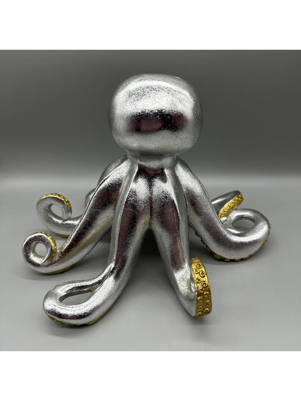 Shiny Silver Gold Octopus Statue Art Resin Nautical Sea Life Figure 8.5x11x10”